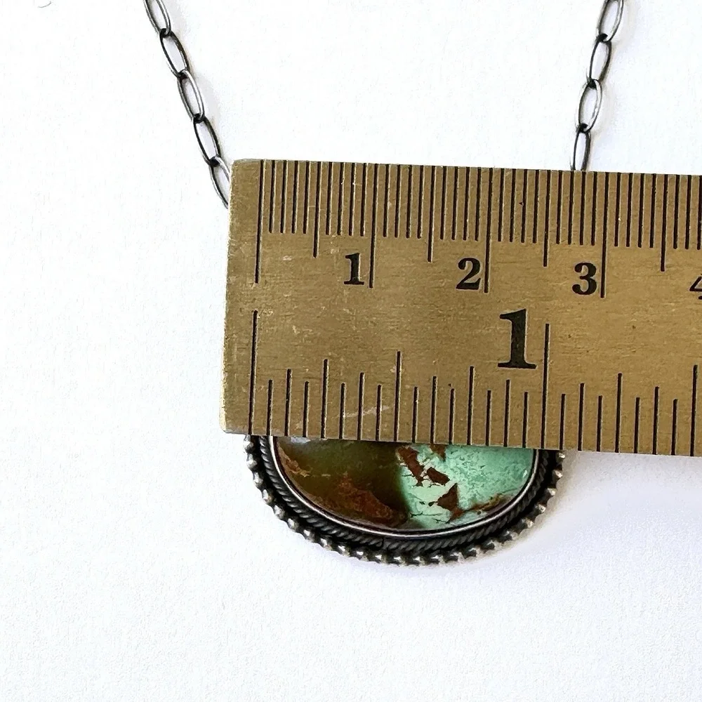 Navajo Royston Turquoise Bar Necklace 14in-20 Adjustable Sterling‎ Signed Skeets